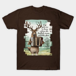 Weird deer playing accordion American west hunting buffalo T-Shirt